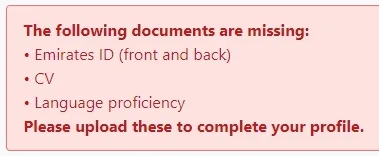 Missing documents notification