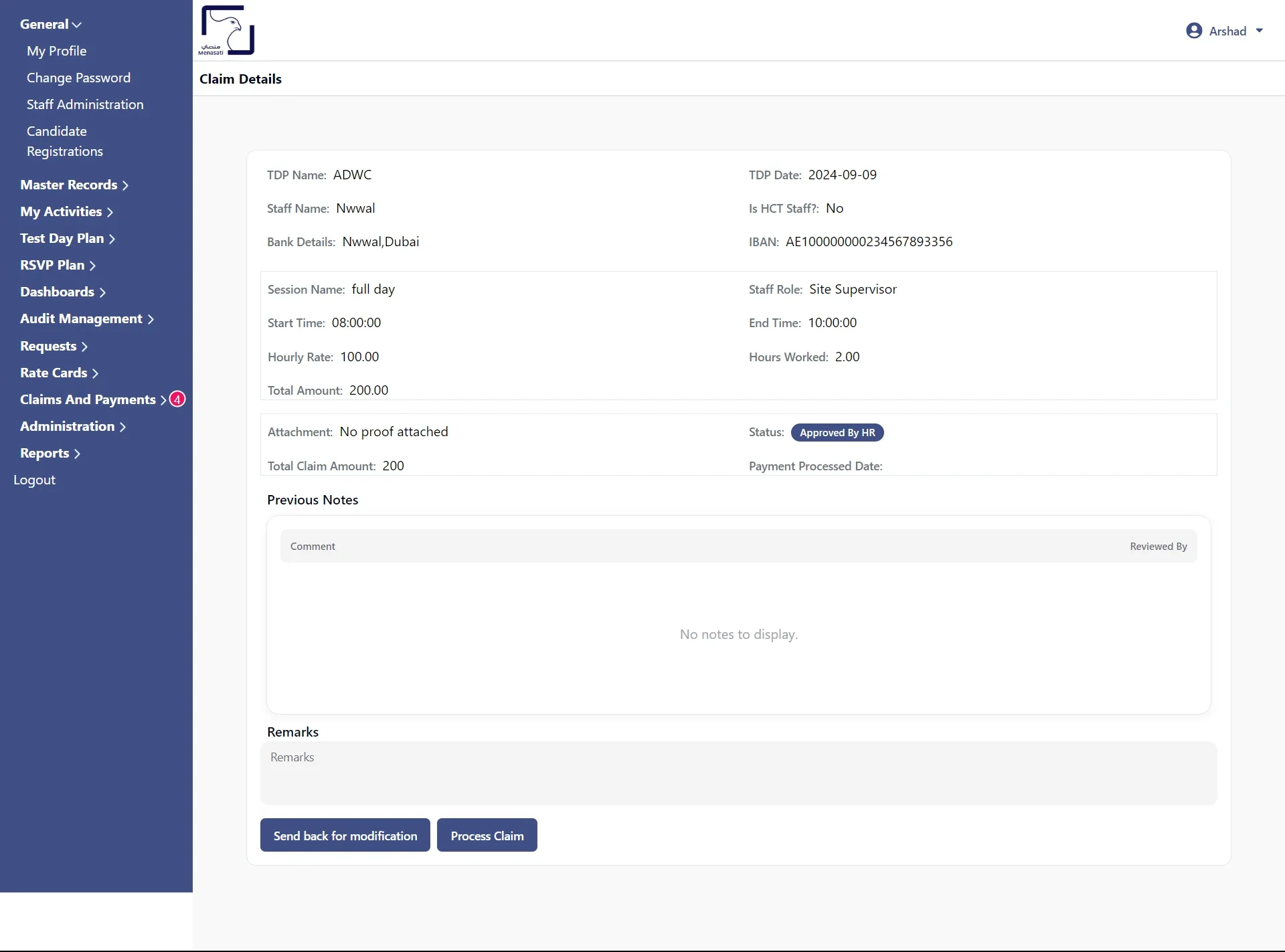 Claim processing by finance