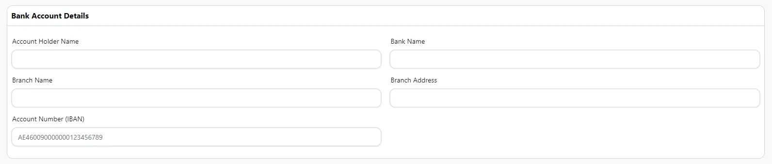 Staff Registration -Bank Details Section