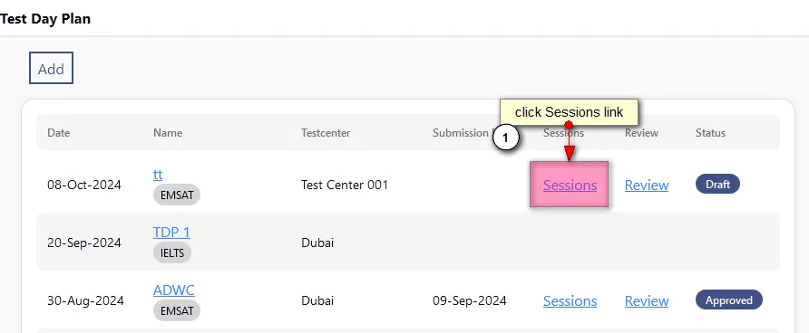 Click Sessions button