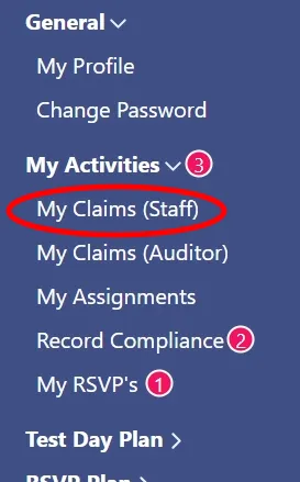 TDS staff claims menu